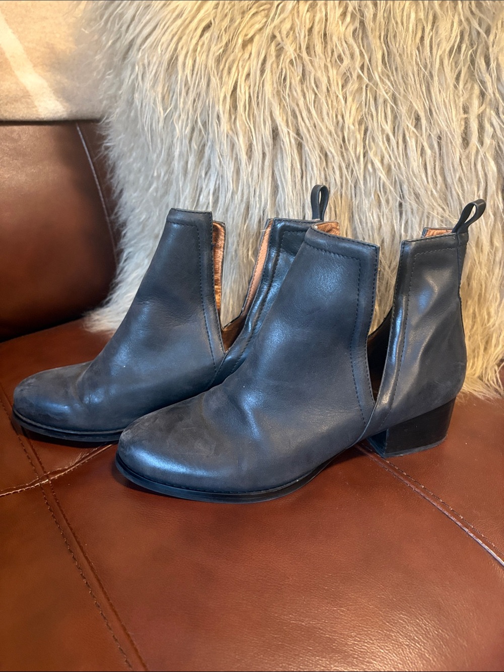 Jeffrey Campbell Oriley Black Leather Cutout Ankle Boots 9